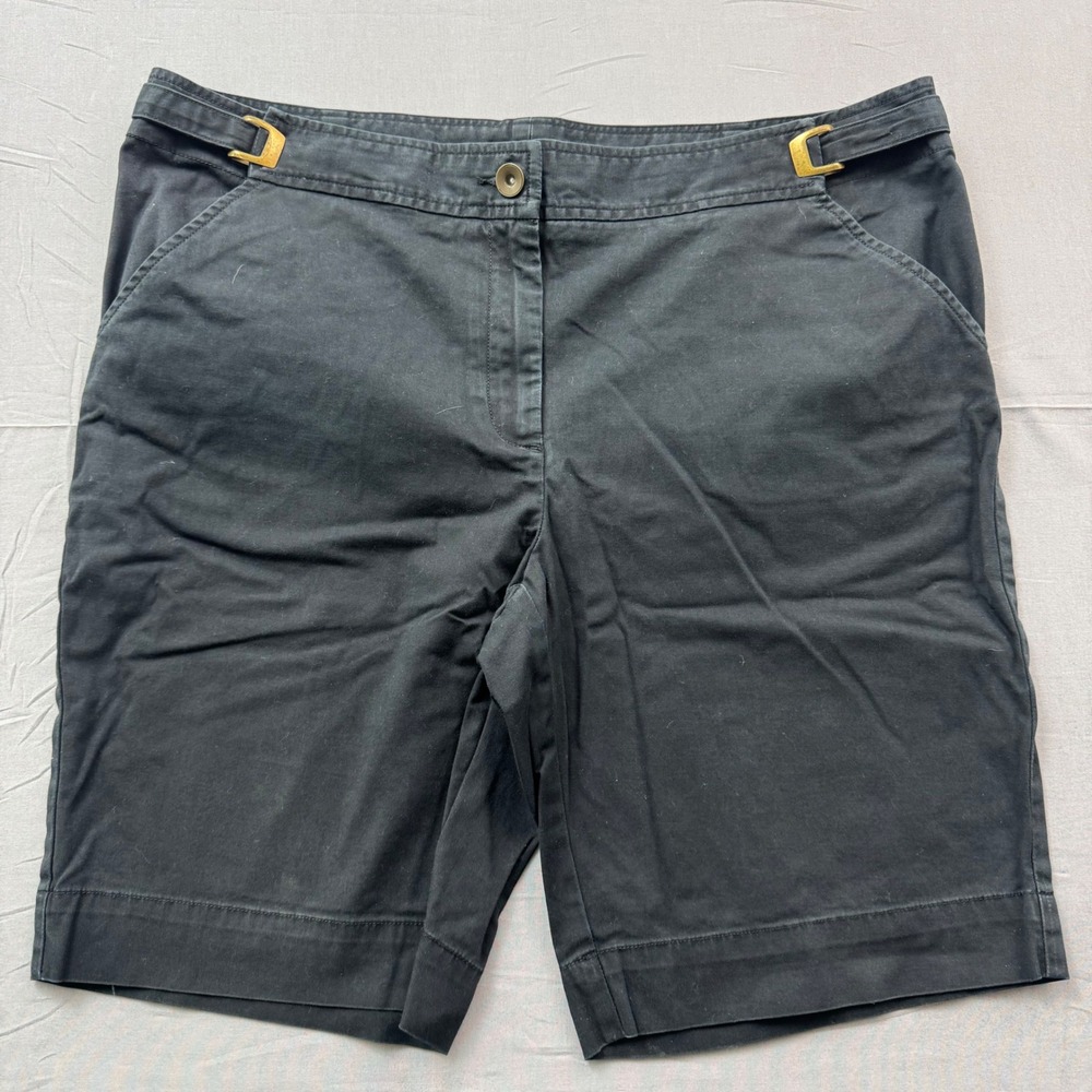 Lands End Fit 1 Black Chino Shorts Womens 14 Side Buckle Adjuster Flat Front